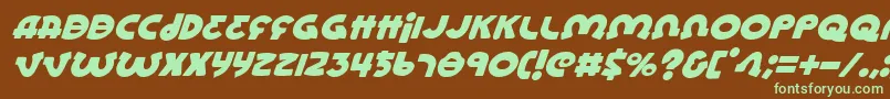 フォントLionelItalic – 緑色の文字が茶色の背景にあります。