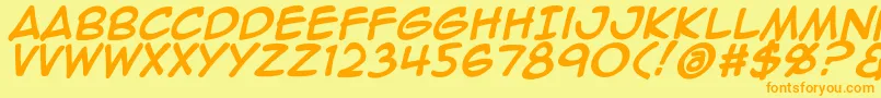 Animeace2Bld-fontti – oranssit fontit keltaisella taustalla