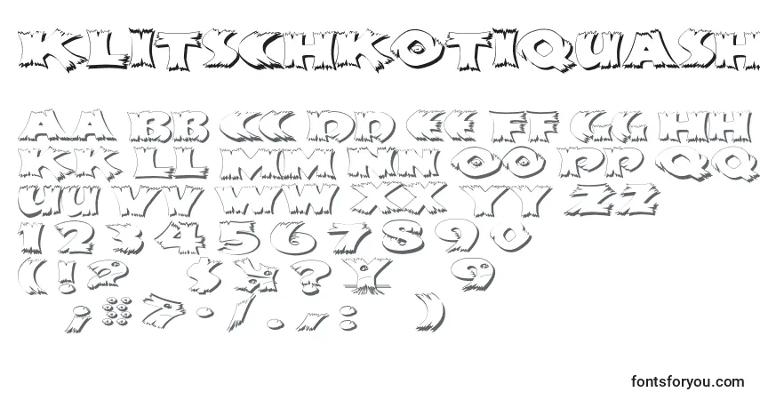 Klitschkotiquashadow-fontti – aakkoset, numerot, erikoismerkit
