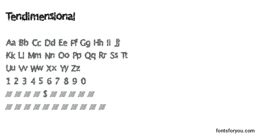 Czcionka Tendimensional – alfabet, cyfry, specjalne znaki