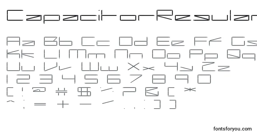 Czcionka CapacitorRegular – alfabet, cyfry, specjalne znaki