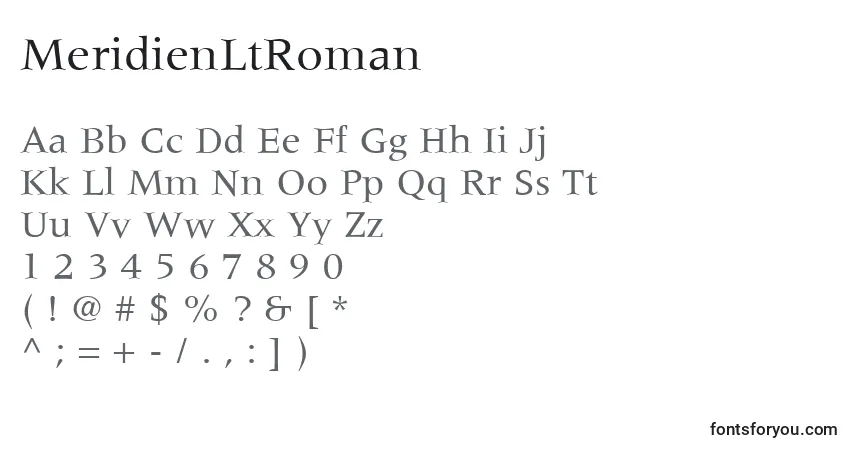 MeridienLtRoman-fontti – aakkoset, numerot, erikoismerkit