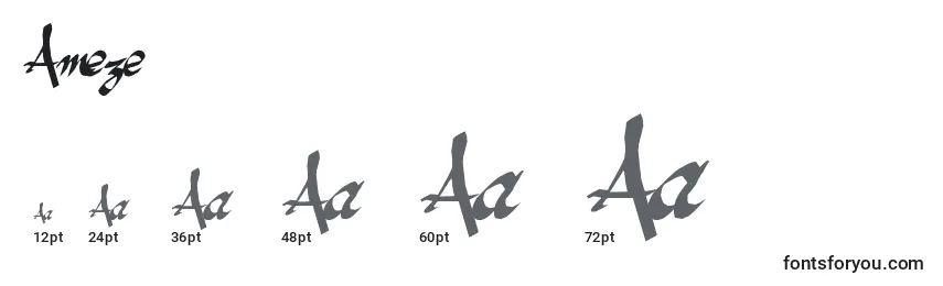 Размеры шрифта Ameze