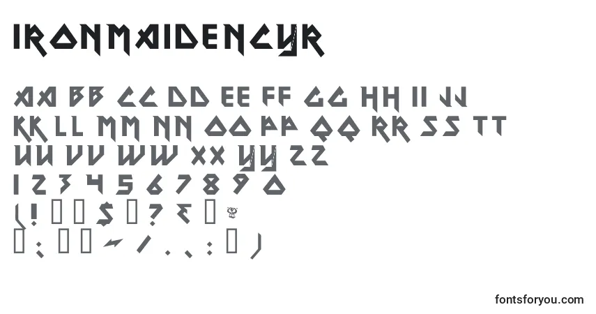 Schriftart IronMaidenCyr – Alphabet, Zahlen, spezielle Symbole