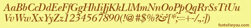 BaskervillenovatwodemiRegularitalic-fontti – ruskeat fontit keltaisella taustalla