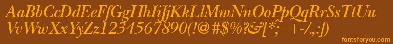 Fonte BaskervillenovatwodemiRegularitalic – fontes laranjas em um fundo marrom