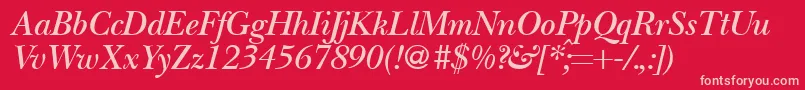 BaskervillenovatwodemiRegularitalic Font – Pink Fonts on Red Background