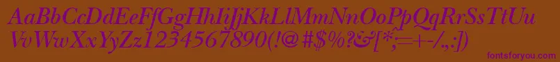 BaskervillenovatwodemiRegularitalic Font – Purple Fonts on Brown Background
