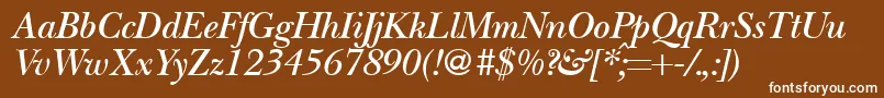 BaskervillenovatwodemiRegularitalic-Schriftart – Weiße Schriften auf braunem Hintergrund