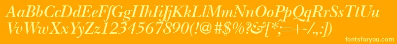 BaskervillenovatwodemiRegularitalic-Schriftart – Gelbe Schriften auf orangefarbenem Hintergrund