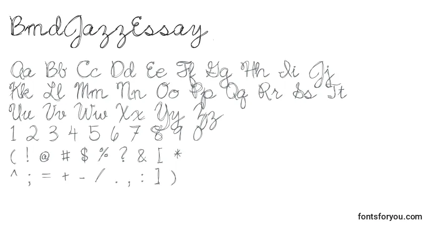 A fonte BmdJazzEssay – alfabeto, números, caracteres especiais