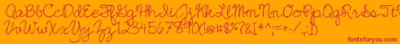 BmdJazzEssay-Schriftart – Rote Schriften auf orangefarbenem Hintergrund