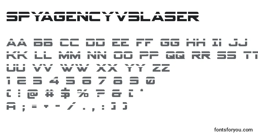 Czcionka Spyagencyv3laser – alfabet, cyfry, specjalne znaki