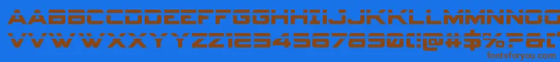 フォントSpyagencyv3laser – 茶色の文字が青い背景にあります。