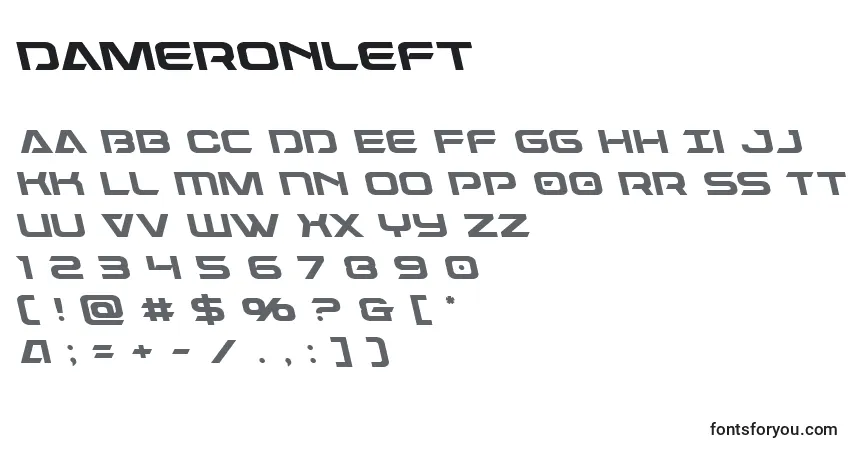 Czcionka Dameronleft – alfabet, cyfry, specjalne znaki