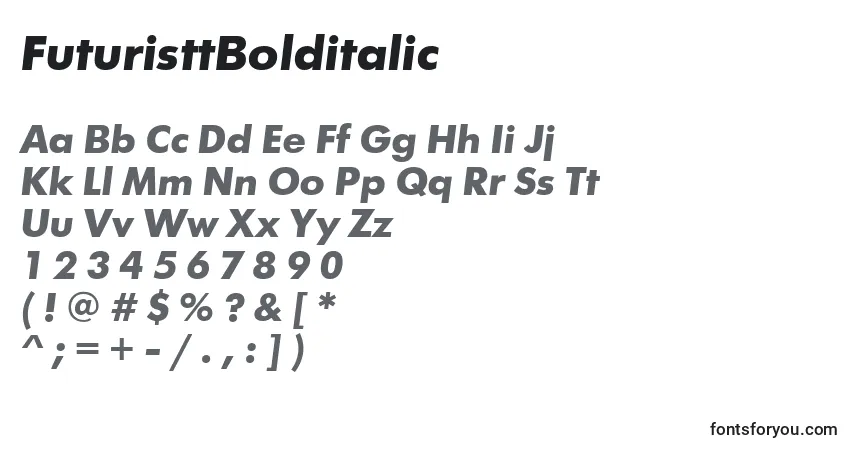 A fonte FuturisttBolditalic – alfabeto, números, caracteres especiais