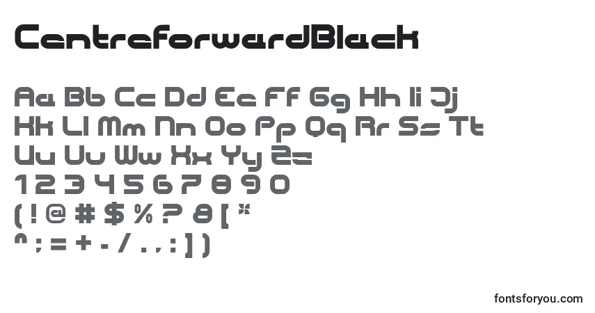 A fonte CentreforwardBlack – alfabeto, números, caracteres especiais
