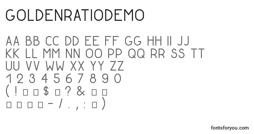Czcionka GoldenratioDemo – alfabet, cyfry, specjalne znaki