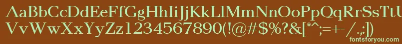 フォントPax2 – 緑色の文字が茶色の背景にあります。