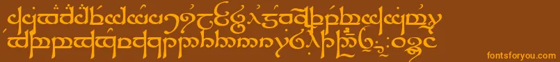 フォントSindar – オレンジ色の文字が茶色の背景にあります。
