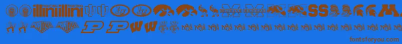 フォントBigTenMania – 茶色の文字が青い背景にあります。