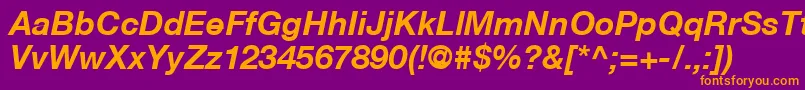 HelveticaNeueCe76BoldItalic-fontti – oranssit fontit violetilla taustalla