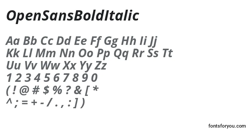 Schriftart OpenSansBoldItalic – Alphabet, Zahlen, spezielle Symbole