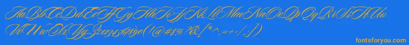 SloopScriptone-Schriftart – Orangefarbene Schriften auf blauem Hintergrund