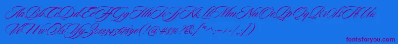 SloopScriptone-Schriftart – Violette Schriften auf blauem Hintergrund