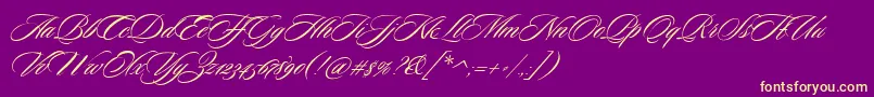 SloopScriptone-Schriftart – Gelbe Schriften auf violettem Hintergrund