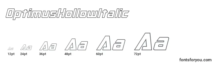 Размеры шрифта OptimusHollowItalic