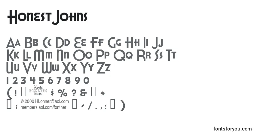 A fonte HonestJohns – alfabeto, números, caracteres especiais