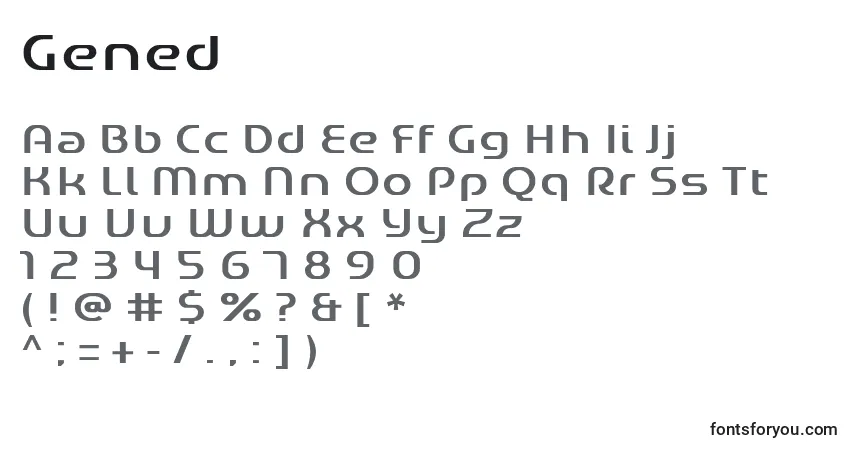 Czcionka Gened – alfabet, cyfry, specjalne znaki