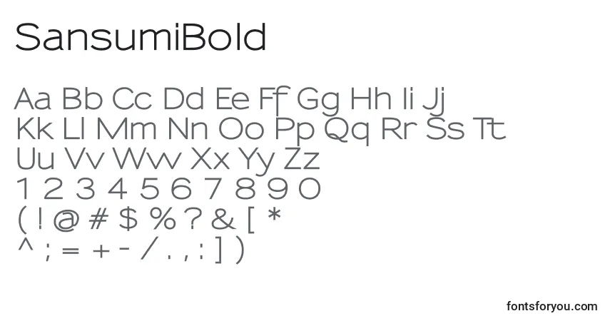 Czcionka SansumiBold – alfabet, cyfry, specjalne znaki