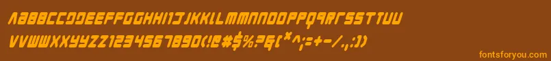 YoungTechsCondensedItalic-Schriftart – Orangefarbene Schriften auf braunem Hintergrund