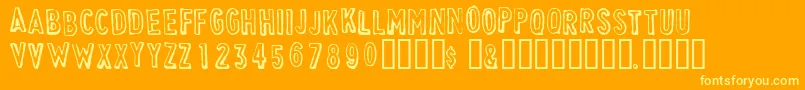 CheapskateOutline-Schriftart – Gelbe Schriften auf orangefarbenem Hintergrund