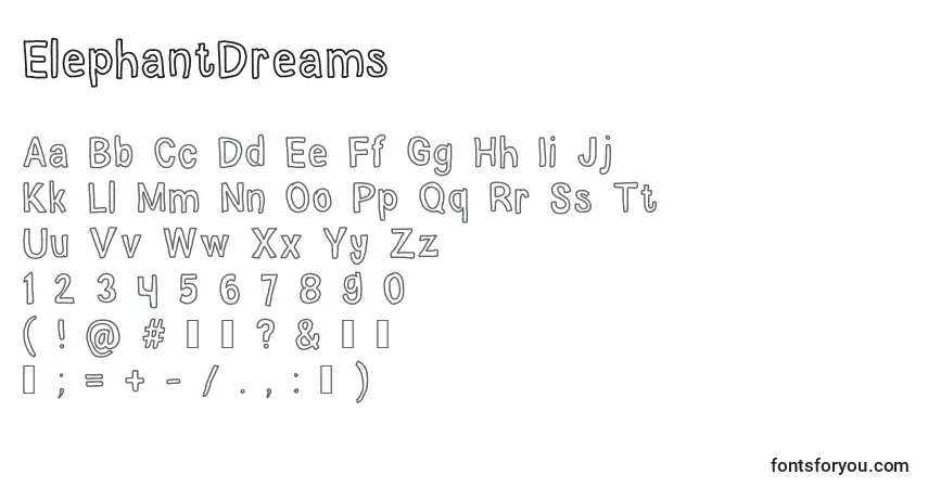 A fonte ElephantDreams – alfabeto, números, caracteres especiais