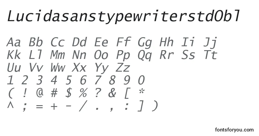 Czcionka LucidasanstypewriterstdObl – alfabet, cyfry, specjalne znaki