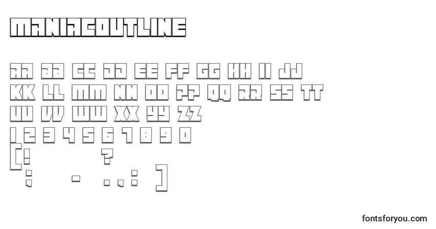 Schriftart Maniacoutline – Alphabet, Zahlen, spezielle Symbole