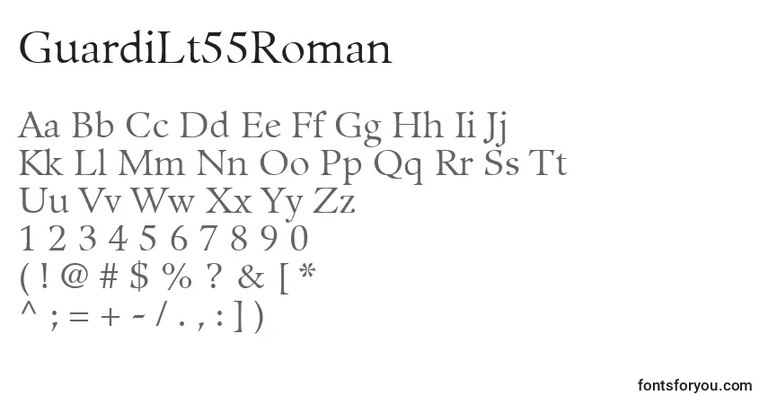 Schriftart GuardiLt55Roman – Alphabet, Zahlen, spezielle Symbole