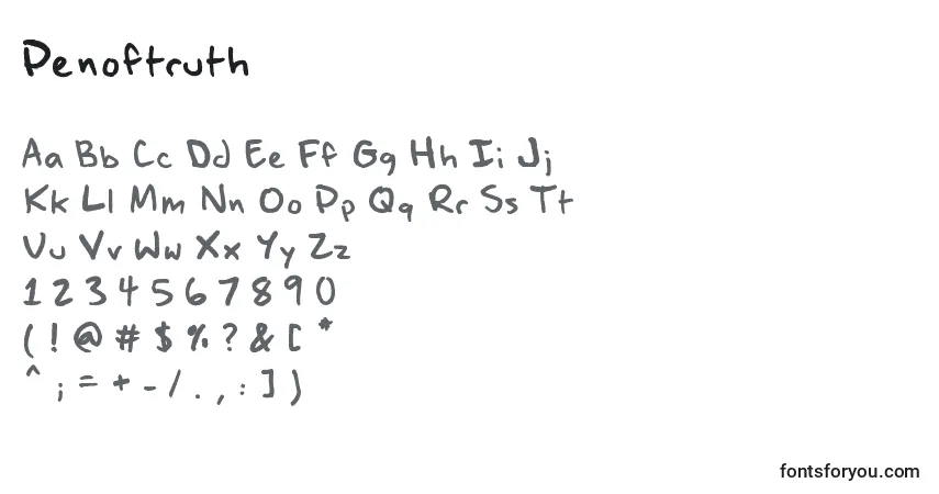 Schriftart Penoftruth – Alphabet, Zahlen, spezielle Symbole