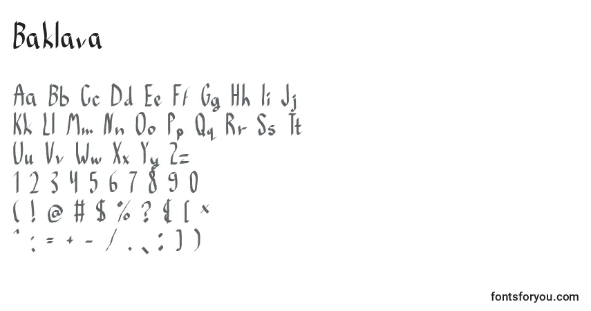 Schriftart Baklava – Alphabet, Zahlen, spezielle Symbole