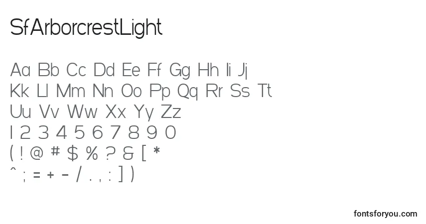 Шрифт SfArborcrestLight – алфавит, цифры, специальные символы
