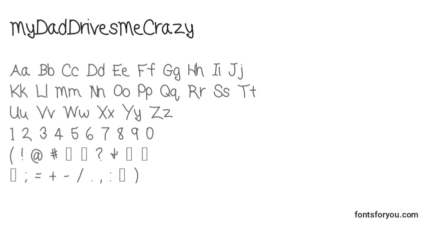 A fonte MyDadDrivesMeCrazy – alfabeto, números, caracteres especiais