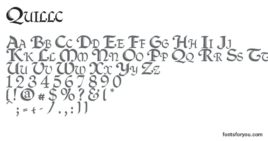 Czcionka Quillc – alfabet, cyfry, specjalne znaki