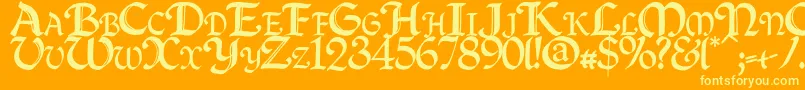 Quillc-Schriftart – Gelbe Schriften auf orangefarbenem Hintergrund