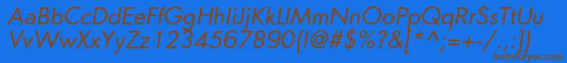 フォントOrenburgcItalic – 茶色の文字が青い背景にあります。