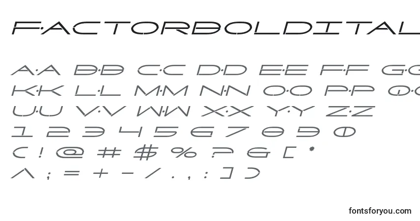 Czcionka Factorboldital – alfabet, cyfry, specjalne znaki