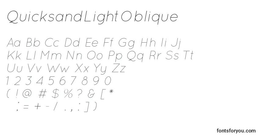 Шрифт QuicksandLightOblique – алфавит, цифры, специальные символы