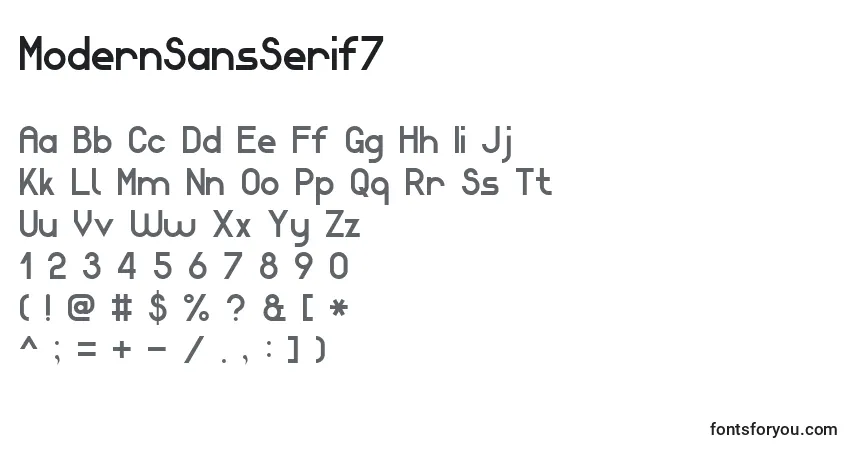A fonte ModernSansSerif7 – alfabeto, números, caracteres especiais